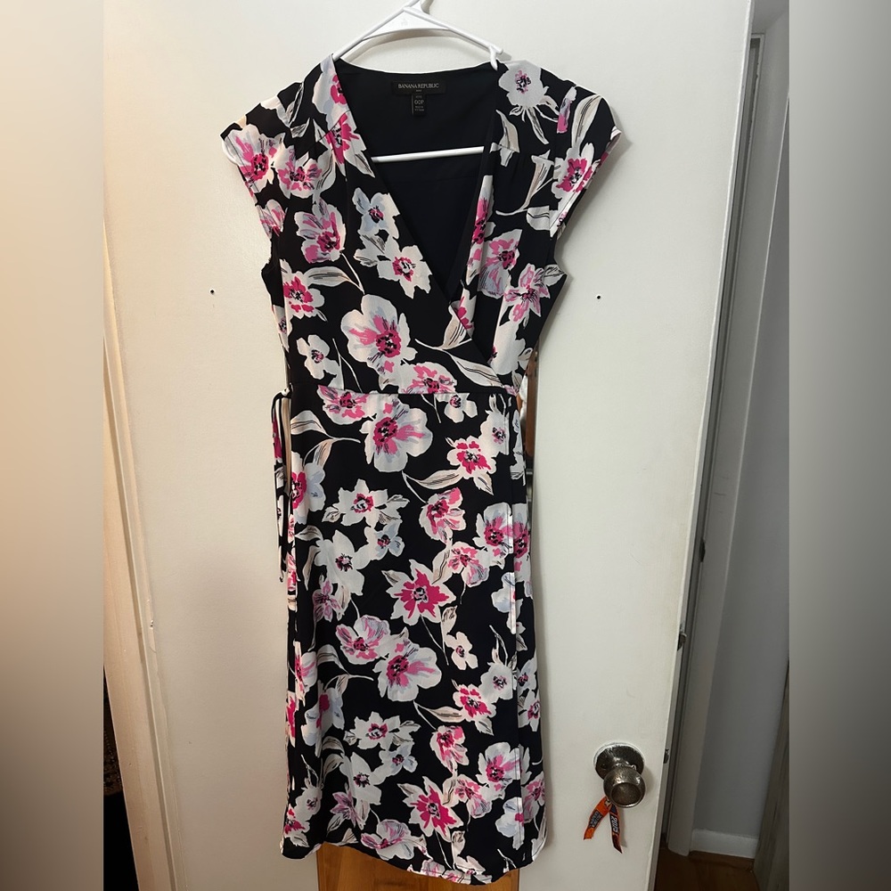 Banana Republic Navy Blue and Pink Floral Wrap Dress BUNDLE FOR $4